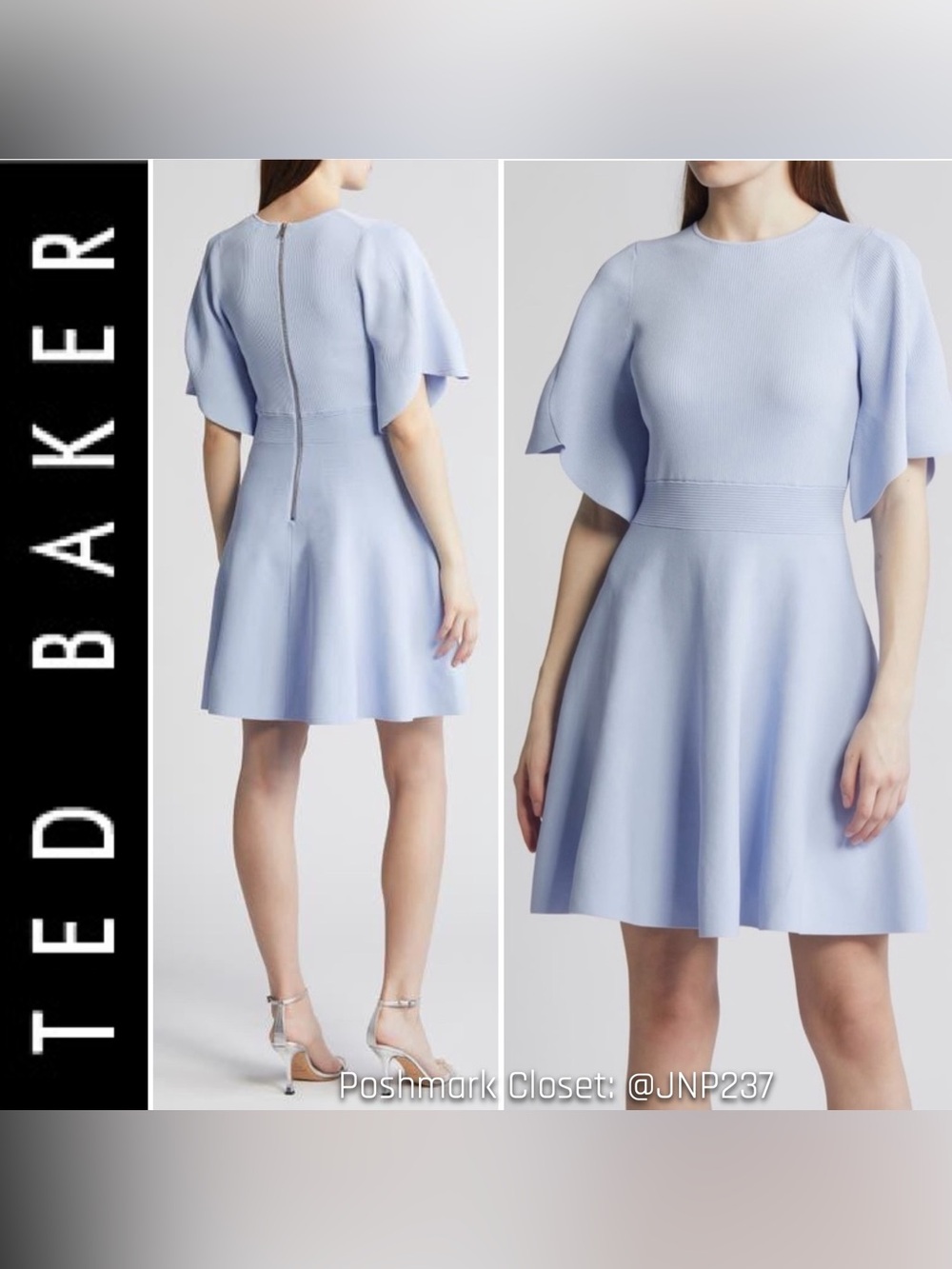 { Ted Baker } “Spring Fling Fit & Flare Flutter Sleeve Dress in Powder Blue